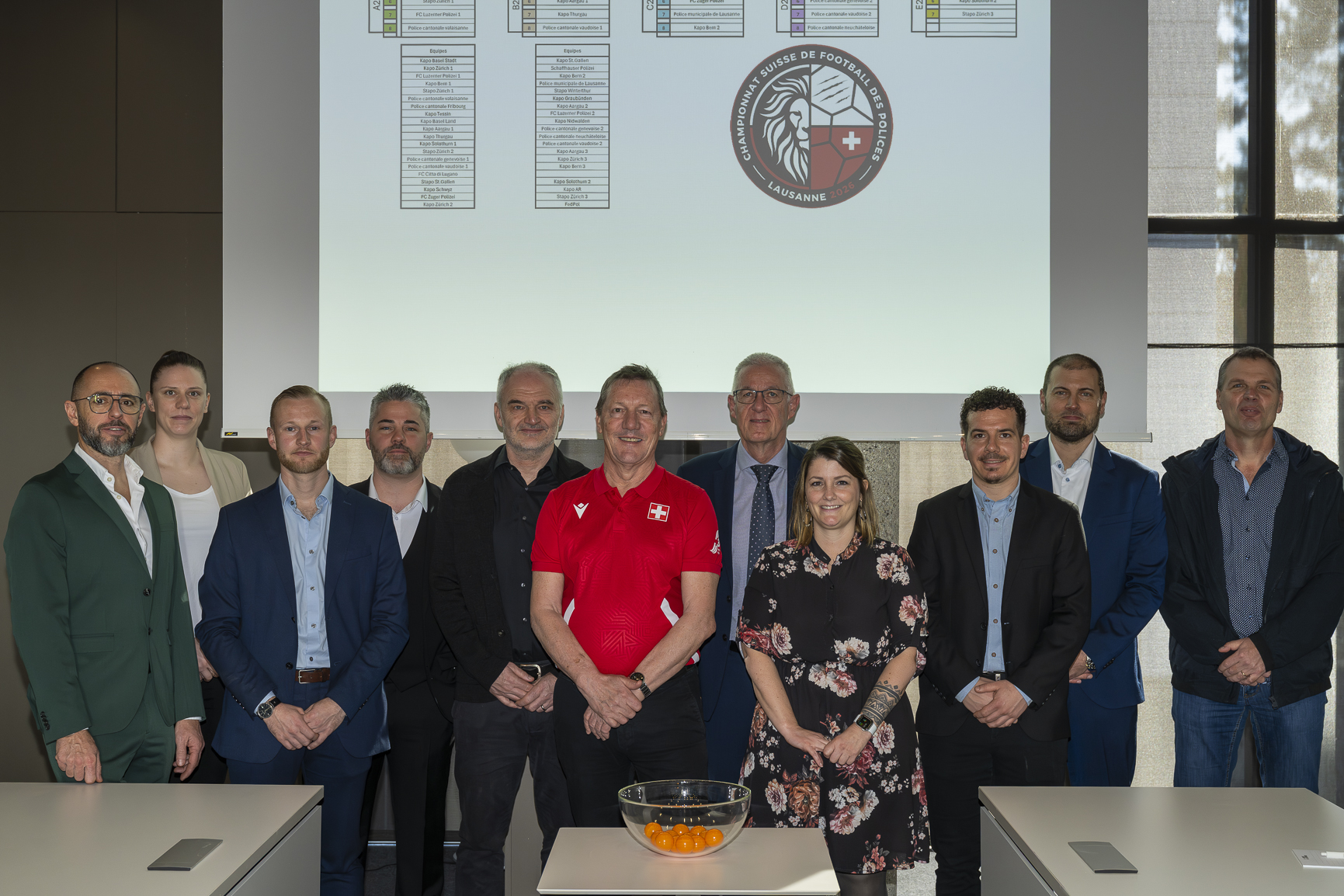 Tirage au sort du championnat suisse de football des polices, qui aura lieu les 3 et 4 jiun 2026. Musée Olympique, Lausanne, le 27 février 2026.